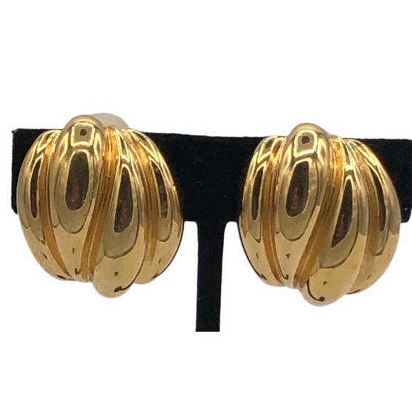 St. John Jewelry - St John Clip On Earrings Gold Tone Chunky Huge Puffy Statement 1980s Jewelry